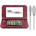 KOOWOD 4 in 1 Tempered Glass Screen Protector + HD Clear Crystal PET Screen Protective Film + USB Charger Cable Accessories Compatible with 3DS XL and New 3DS XL