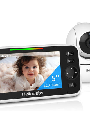 HelloBaby No WiFi Baby Monitor 5" Screen 30-Hour Battery Pan-Tilt-Zoom Video Upgrade with Camera and Audio, Night Vision, VOX, 2-Way Talk, 8 Lullabies and 1000ft Range, HB6550