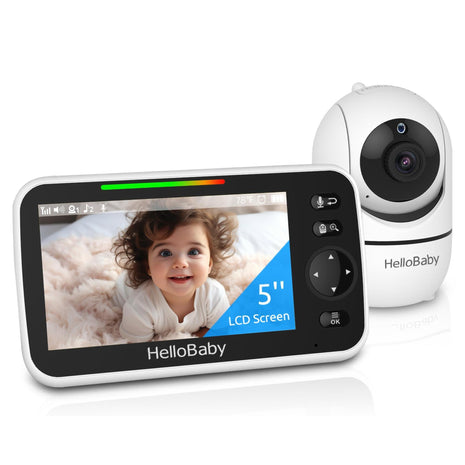 HelloBaby No WiFi Baby Monitor 5" Screen 30-Hour Battery Pan-Tilt-Zoom Video Upgrade with Camera and Audio, Night Vision, VOX, 2-Way Talk, 8 Lullabies and 1000ft Range, HB6550
