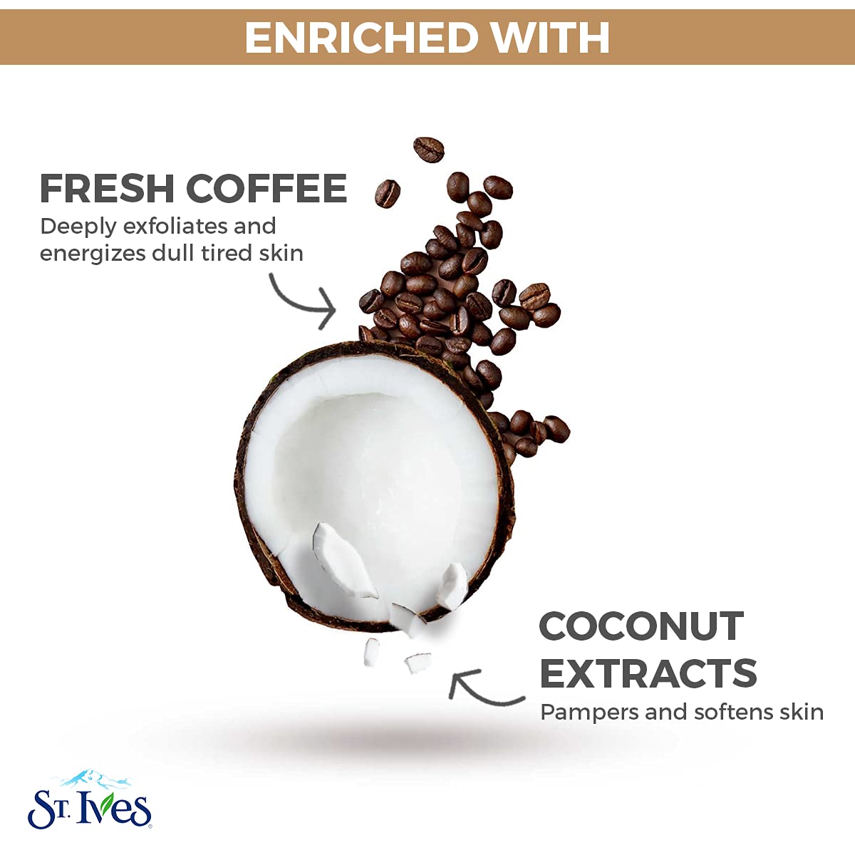 St. Ives Energizing Face Scrub, Coconut & Coffee, Deep Cleanser for Bright Skin, Paraben Free, Dermatologically Tested, 170 gm