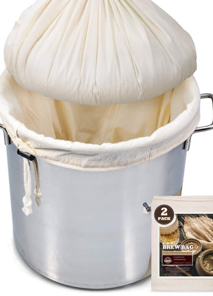 Brew Bag, 26" x 22", 2 Pack, 100% Unbleached Cotton Bag for Homebrewing, Fine Cheesecloth Bag for Fruit/Cider/Wine/Beer, Reusable Drawstring Straining