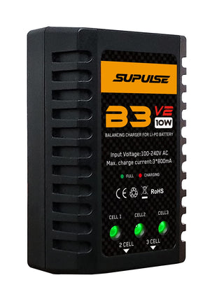 SUPULSE LiPo Battery Charger 2S-3S RC Balance Charger AC 7.4-11.1V 10W Upgrade Version Compact Lipo Charger for XHR Plug Battery(B3V2)