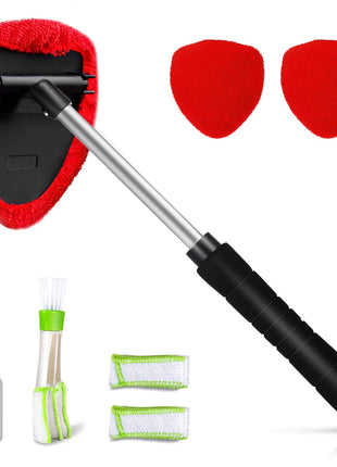 Topmart Windshield Cleaner,Windshield Cleaning Tool with Extendable Handle and Air Vent Duster for Car Interior Exterior,Car Glass Cleaner Kit with Washable Reusable Microfiber Cloth