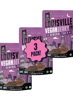 Louisville Vegan Jerky - General Tso's Vegan and Vegetarian Meat - Lip-Smacking Vegan-Friendly & Vegetarian Jerky - Non-GMO 14 Grams Soy Protein, Gluten-Free Low Fat High Protein Vegan Snacks - 3 oz, 3 Pack