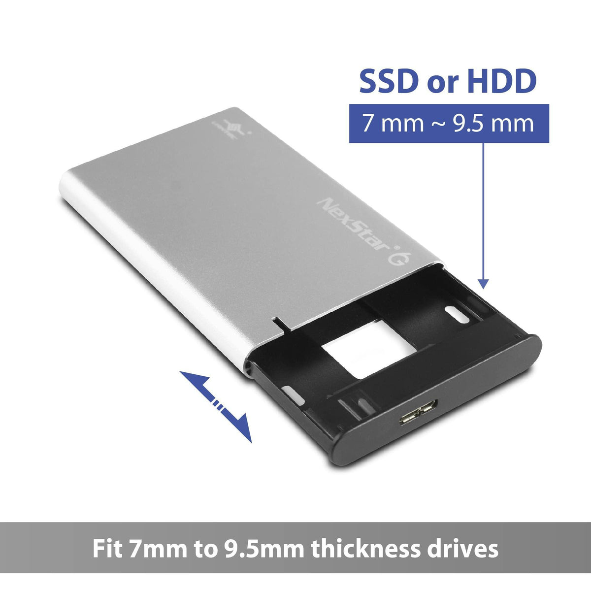 NexStar 6G, 2.5” SATA III to USB 3.2 Gen1 External SSD/HDD Enclosure, ID: Silver
