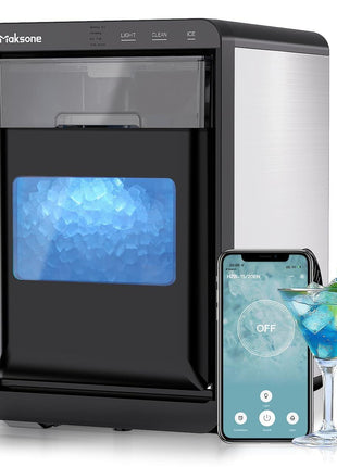 Maksone Countertop Nugget Ice Maker with APP Control, 44lbs/24H,Ready in 7 Mins,Crushed ice Maker,Sonic Pebble Ice Machine
