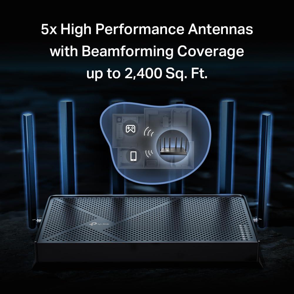 TP-Link Dual-Band BE5000 WiFi 7 Router Archer BE260 | 5-Stream 5Gbps | 1×2.5G WAN+1×2.5GLAN+3×1G Ports, USB 3.0 | 5 External Antennas | VPN Clients & Server | Easy-Mesh, HomeShield, MLO, Private IOT