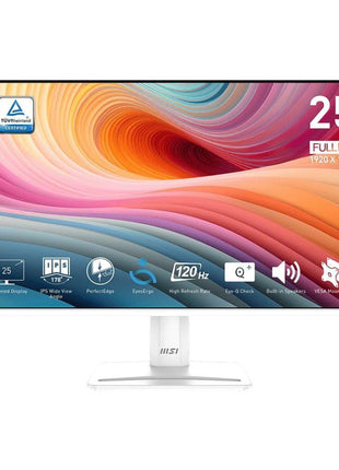 msi PRO MP251W E2 24.5-inch IPS 1920 x 1080 (FHD) Gaming Office Monitor, 120Hz, Adaptive-Synch, HDR Ready, HDMI, VGA Port, Display Port,VESA Mountable, Tilt, Speaker, 4-Side Slim Bezel,1ms, White