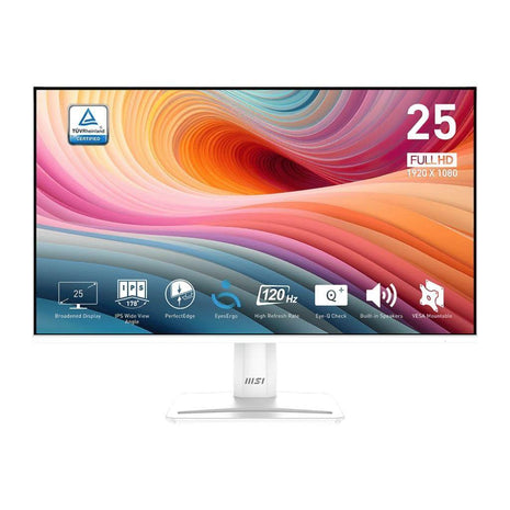 msi PRO MP251W E2 24.5-inch IPS 1920 x 1080 (FHD) Gaming Office Monitor, 120Hz, Adaptive-Synch, HDR Ready, HDMI, VGA Port, Display Port,VESA Mountable, Tilt, Speaker, 4-Side Slim Bezel,1ms, White