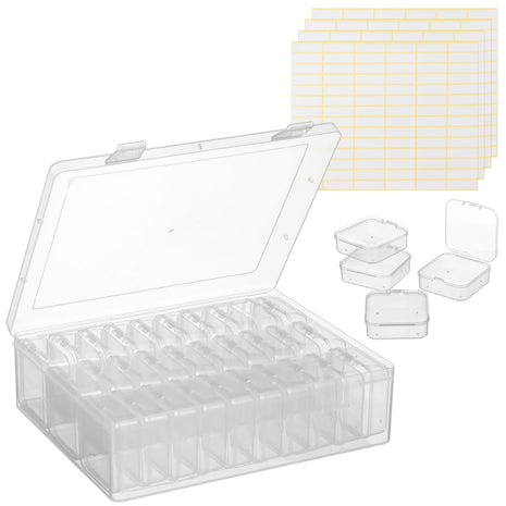 120Pcs Bead Organizer Box, Small Clear Plastic Bead Storage Containers, 4 Craft Storage Boxes with Hinged Lid, 336 Labels, Mini Box for Jewelry Making Bracelets Beading Nails Screws Seeds Small Parts