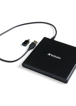 Verbatim Slim External Burner CD/DVD +/-RW Optical Drive USB 2.0 with USB A to USB C Adapter and M-DISC Support - Mac & PC Compatible Nero Burn & Archive Software Included (Windows only)