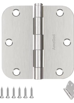 Door Hinges Brushed Nickel - 3 Pack Satin Nickel 3.5 Inch Rounded Interior Door Hinges with 5/8" Radius - Flat Iron Residential Standard 3 1/2 Inches Silver Door Hardware