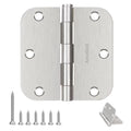 AmzGod Door Hinges Brushed Nickel - 3 Pack Satin Nickel 3.5 Inch Rounded Interior Door Hinges with 5/8