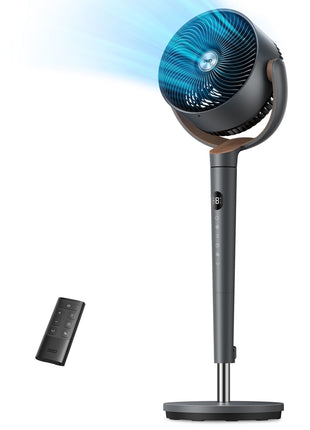 DREO Fan for Bedroom, 120° Oscillating Standing Fans, Quiet Floor Fan with DC Motor, 100ft Pedestal Fans for Room, 9 Speeds, 4 modes, 20dB, 120° Manual Vertical, 37-42" Adjustable Height, 8H Timer