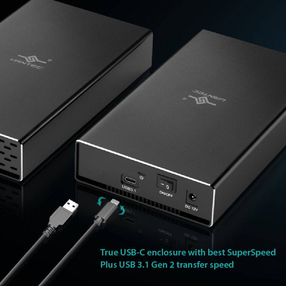 Vantec NST-371C31-BK NexStar Gx USB 3.1 Gen 2 Type-C 3.5" Sata HDD/SSD Enclosure, Comes with C to C and C to A Cable, Aluminum Casing, Black