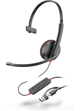 HPP Poly Blackwire 3210 Monaural USB-C Black Headset + USB-C/A Adapter [Bulk]