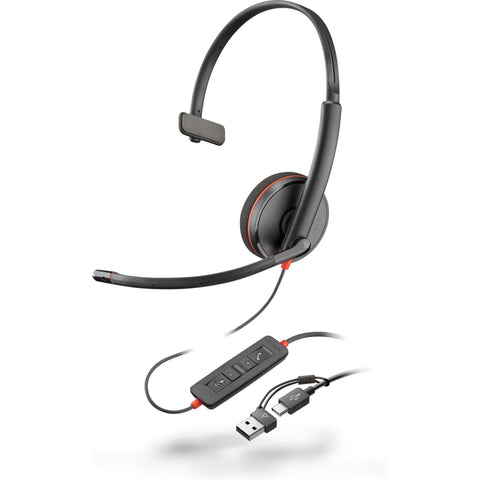 HPP Poly Blackwire 3210 Monaural USB-C Black Headset + USB-C/A Adapter [Bulk]