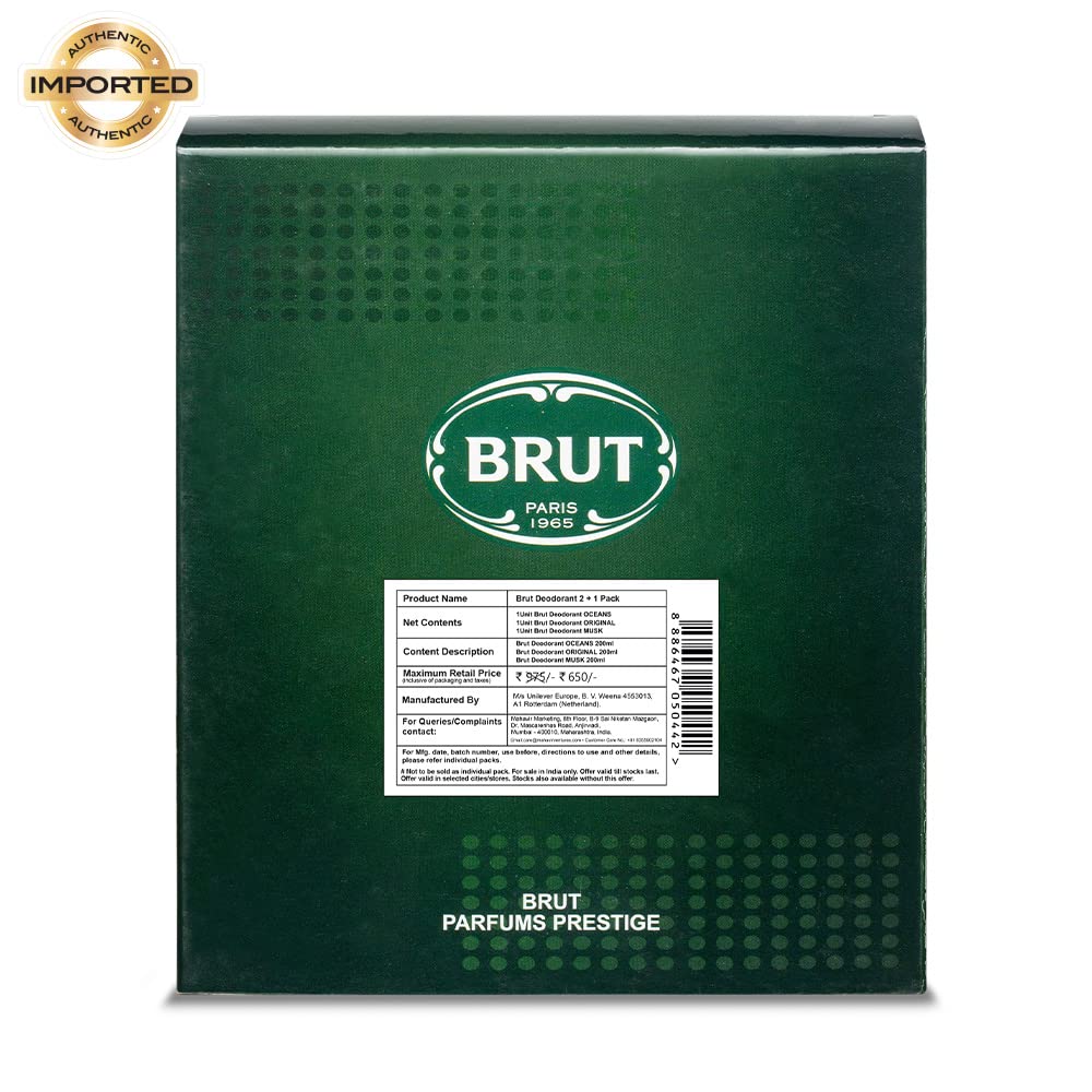 Brut Original, Musk and Ocean Deodorant Spray for Men, Long-Lasting Masculine Fragrance, Imported, 200 ml (Buy 2 Get 1)