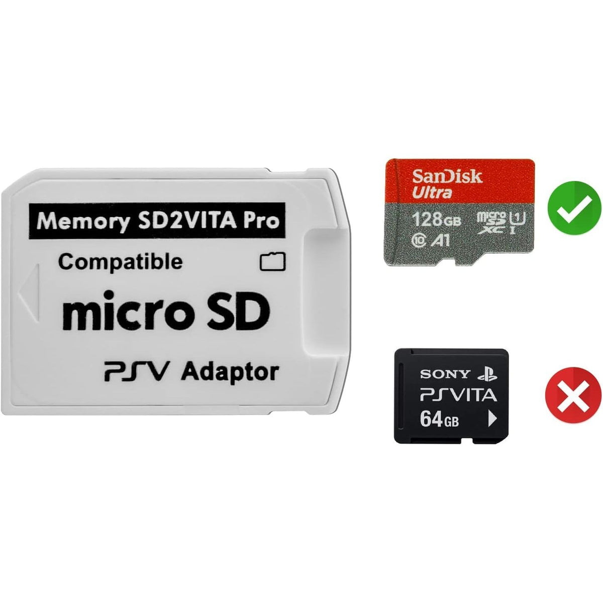 Gamer Gear SD2Vita 6.0 Memory Card Adapter, PS Vita PSVSD Micro SD Adapter PSV 1000/2000 PSTV FW 3.65 HENkaku Enso System, White, 001494