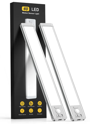 MCGOR 10inch Under Cabinet Lighting, 2 Pack Rechargeable Motion Sensor Light Indoor, 5 Levels Dimmable Magnetic Closet Lights, Wireless Under Counter Lights for Kitchen, Stairs