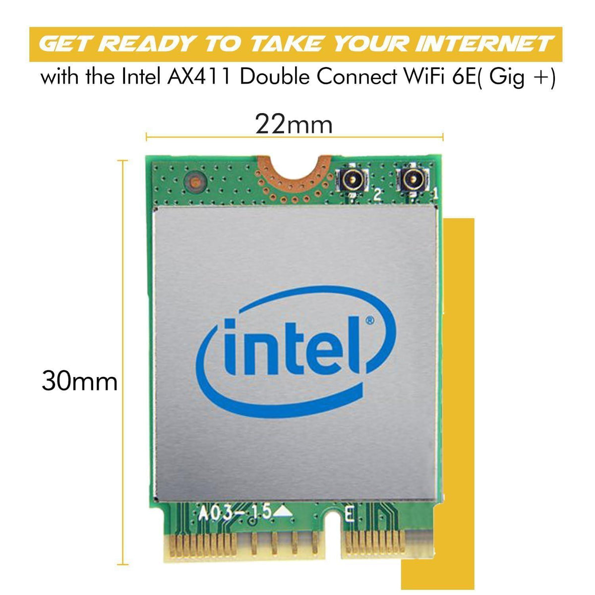 WiFi 6E Adapter for Intel AX411 | Tri-Band Wireless | Up to 3.0 Gbps | CNVio2 M.2 Format for PCs | Bluetooth 5.3 Support | for Intel 12th Gen and Newer CPUs, Windows 10/11, Linux | AX411NGW