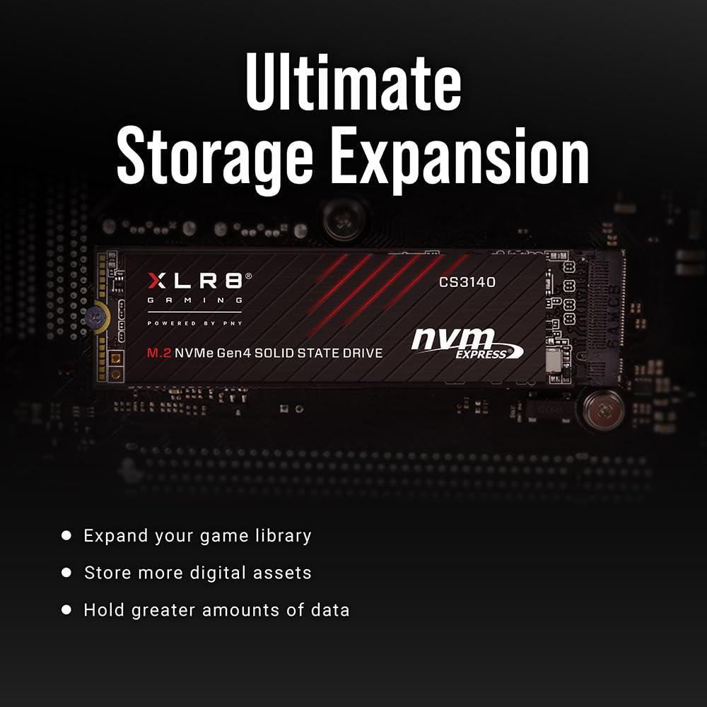 PNY XLR8 Gaming CS3140 1TB PCIe Gen4 SSD - Up to 7500/5650 MB/s, M.2 2280, 3D NAND - PS5/PC/Laptop Upgrade for Gamers, Creators, and Heavy-Duty Setups - Internal Solid-State Drive - M280CS3140-1TB-RB
