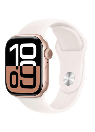 Apple Watch Series 10 [GPS 42mm case] Smartwatch with Rose Gold Aluminum Case with Light Blush Sport Band - S/M. Fitness Tracker, ECG App, Always-On Retina Display, Water Resistant