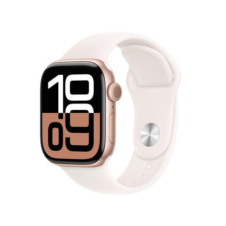 Apple Watch Series 10 [GPS 42mm case] Smartwatch with Rose Gold Aluminum Case with Light Blush Sport Band - S/M. Fitness Tracker, ECG App, Always-On Retina Display, Water Resistant