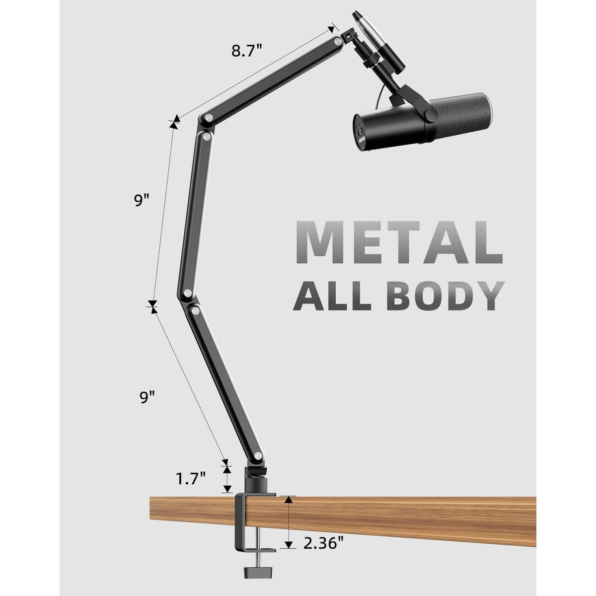 TODI Mic Arm for Lightweight Mics, Microphone Arm Rotatable, Storable Desk Mic Stand for Bear 3LB with Mount Clamp, Mic Stand Boom Arm with Cable Channel with 3/8'' 5/8'' Thread for Podcast, Gaming