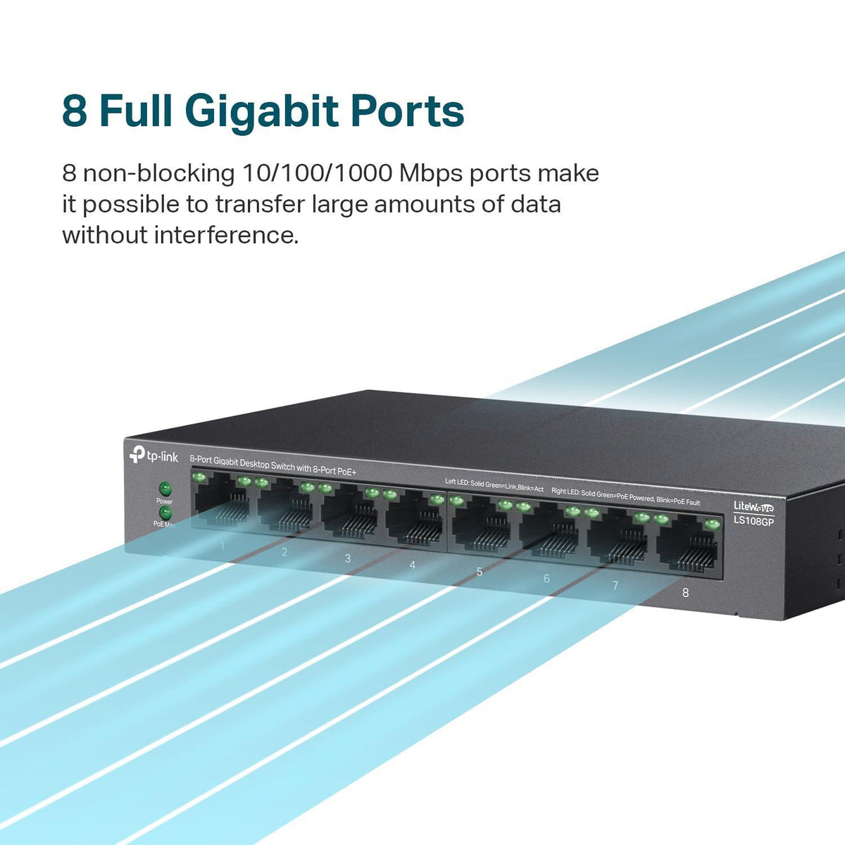TP-Link LS108GP | 8 Port PoE Gigabit Ethernet Switch | 8 PoE+ Port @ 62W | Plug & Play | Extend Mode | PoE Auto Recovery | Desktop/Wall Mount | Silent Operation