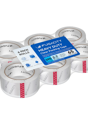 FugaCity Clear Packing Tape Refills (6 Rolls),Heavy Duty Packaging Tape for Moving Supplies,2.7 Mil Thick Shipping Tape, 1.88 Wide,65 Yards Per Roll,Total 390 Yards
