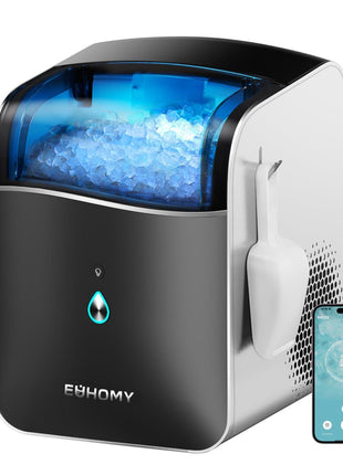 EUHOMY Smart Nugget Ice Maker Countertop, Pebble Ice Maker Machine with APP/Alexa Control, 40lbs/24H, Ready in 7 Mins, Self-Cleaning, Portable Sonic Ice Makers with Hanging Ice Scoop for Home/Office