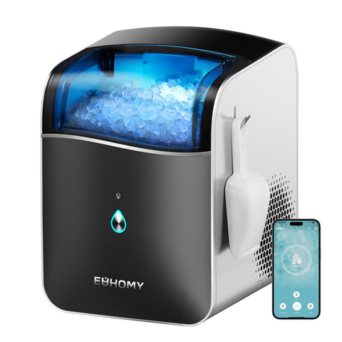 EUHOMY Smart Nugget Ice Maker Countertop, Portable Sonic Ice Maker with APP Control, 40lbs/24H, Ready in 8 Mins, Self-Cleaning, Pebble Ice Machine with Hanging Ice Scoop for Home/Kitchen/Office