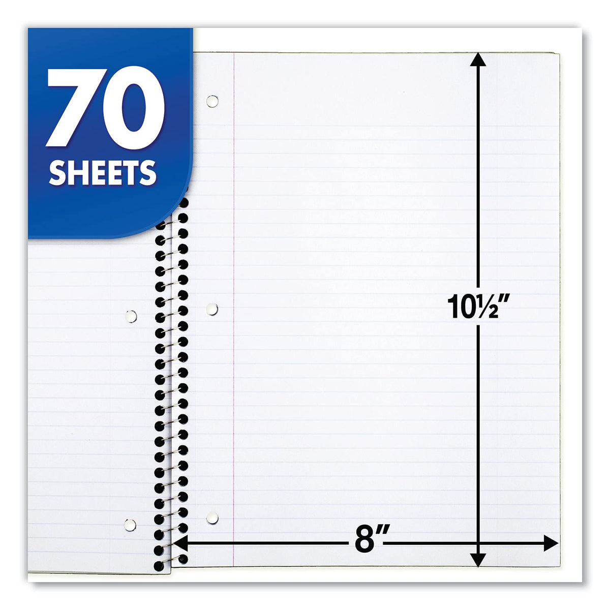 Mead Spiral Notebook, 6 Pack, 1 Subject, College Ruled Paper, 7-1/2" x 10-1/2", 70 Sheets per Notebook, Colors Will Vary (830062-ECM25)