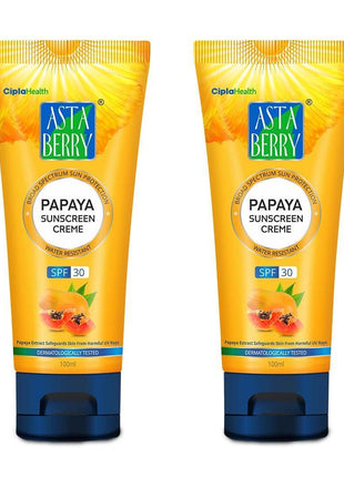 ASTABERRY Papaya Sunscreen Creme Spf 30 - With Papaya Extract|Dermatologist Formulated|Non-Sticky|Lightweight|Protected Skin From Uva & Uvb Rays| (Pack Of 2 (100Ml X 2))|For All Skin Types
