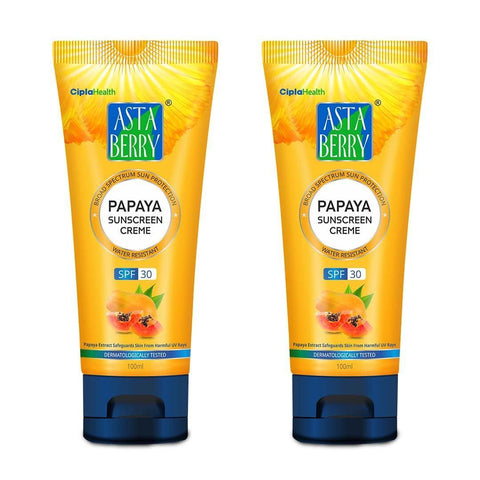 ASTABERRY Papaya Sunscreen Creme Spf 30 - With Papaya Extract|Dermatologist Formulated|Non-Sticky|Lightweight|Protected Skin From Uva & Uvb Rays| (Pack Of 2 (100Ml X 2))|For All Skin Types