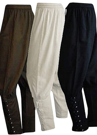 Men's Ankle Banded Pants Medieval Viking Navigator Pirate Costume Trousers Renaissance Gothic Pants, Black, Large