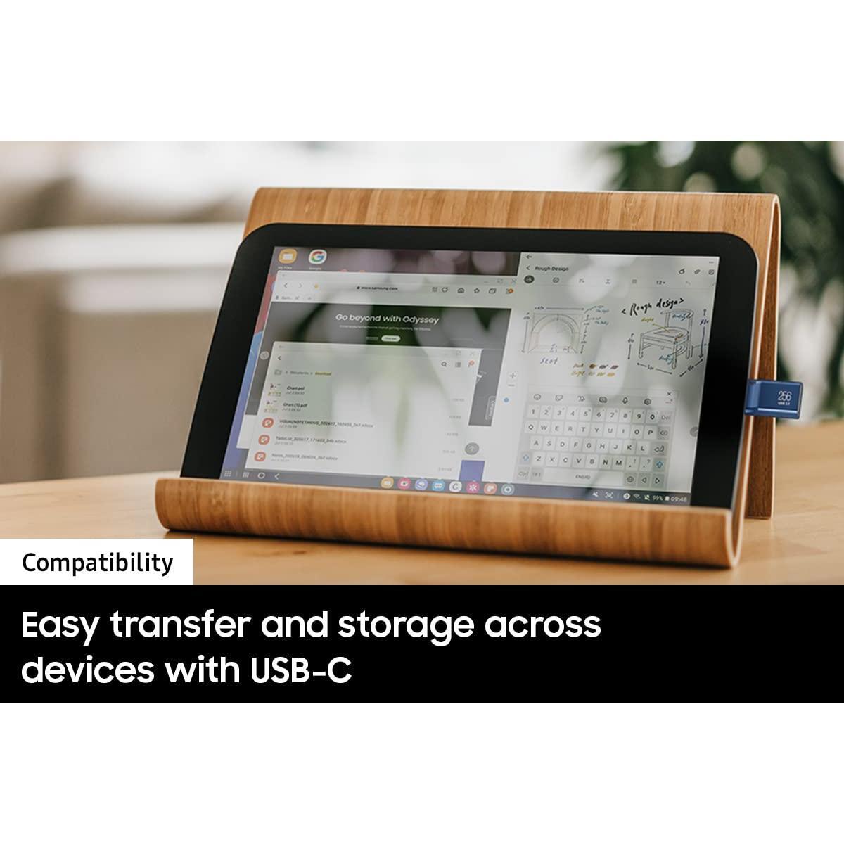 Samsung Type-C USB Flash Drive, 128GB, Transfers 4GB Files in 11 Secs w/Up to 400MB/s USB 3.2 Gen 1 Read Speeds, Compatible w/USB 3.0/2.0, Waterproof, 2022, Blue, MUF-128DA/AM