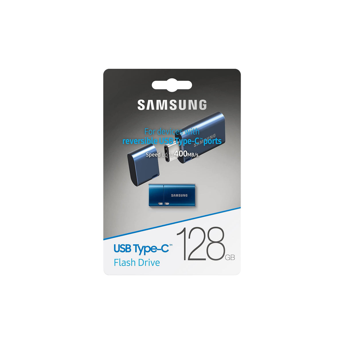 Samsung Type-C USB Flash Drive, 128GB, Transfers 4GB Files in 11 Secs w/Up to 400MB/s USB 3.2 Gen 1 Read Speeds, Compatible w/USB 3.0/2.0, Waterproof, 2022, Blue, MUF-128DA/AM