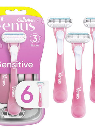 Gillette Venus Sensitive Disposable Razors for Women with Sensitive Skin, 6 Count, Delivers Close Shave with Comfort
