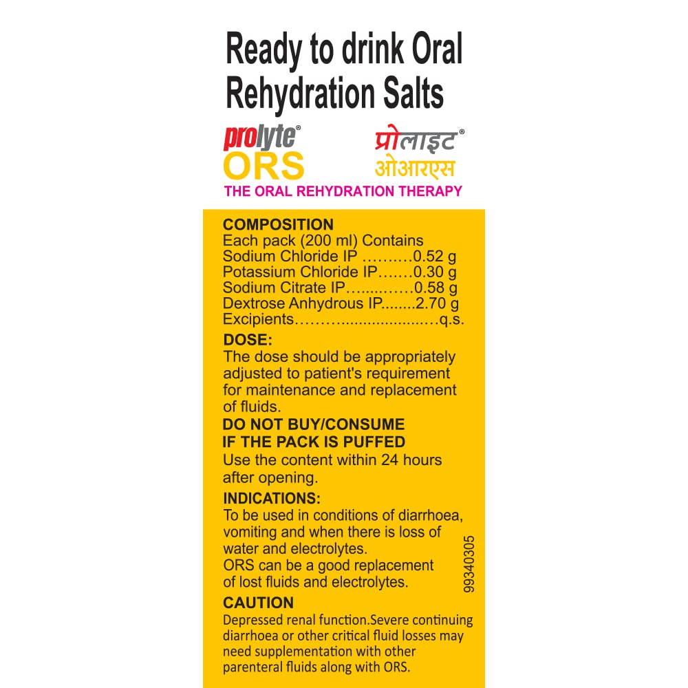 Cipla Prolyte Ors Ready To Drink Oral Rehydration Contains Vital Electrolytes | Restores Body Fluids Lost Due To Sweating, Diarrhea & Vomiting | Who Formula (Pineapple, Pack Of 10), Liquid