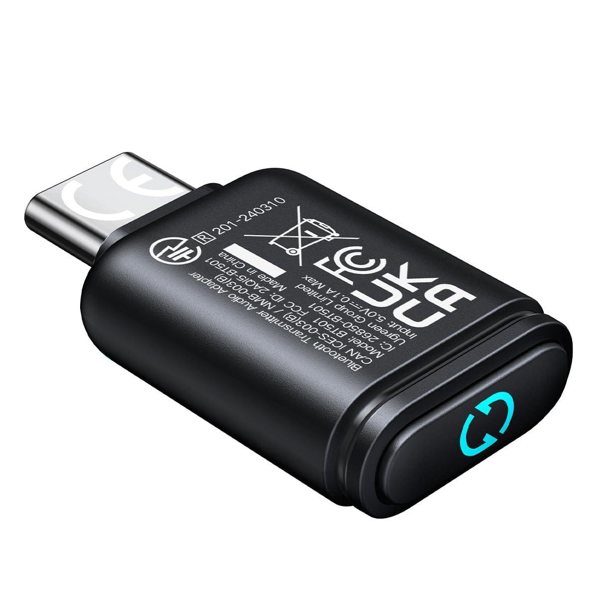 UGREEN USB-C Bluetooth Adapter for PS5, Bluetooth 5.3 Audio Adapter with APTX Low Latency & aptX-Adaptive, Wireless Audio Transmitter to Connect Wireless Headphones & Earbuds
