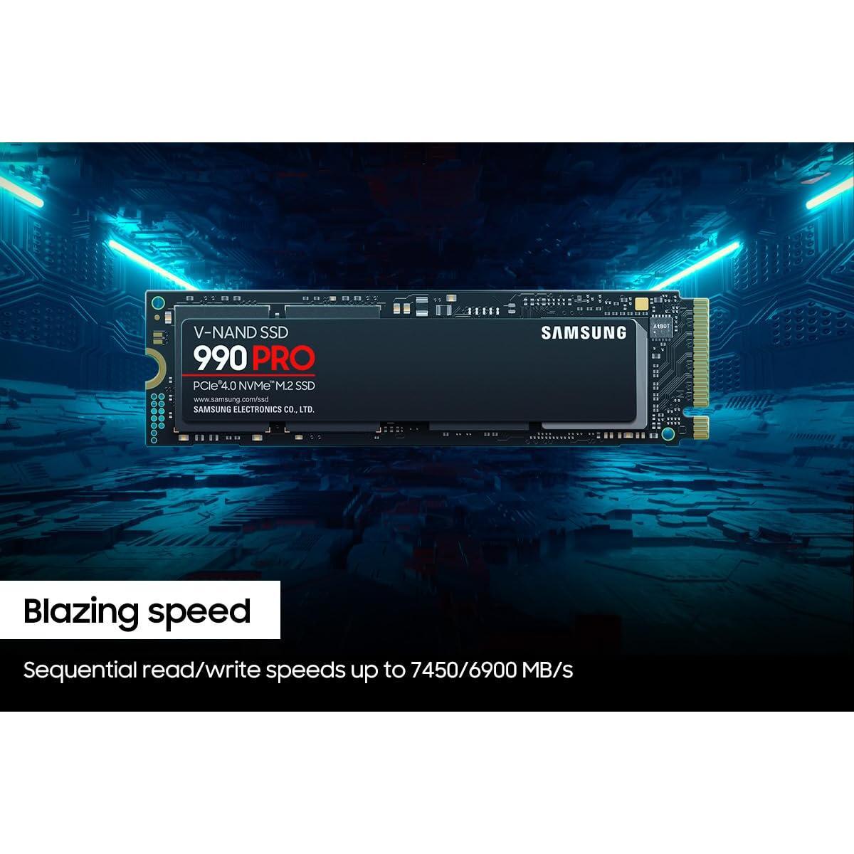 Samsung 990 PRO SSD 1TB PCIe 4.0 M.2 2280 Internal Solid State Hard Drive, Seq. Read Speeds Up to 7,450 MB/s for High End Computing, Gaming, and Heavy Duty Workstations, MZ-V9P1T0B/AM