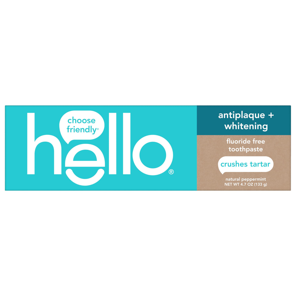 Hello Antiplaque Whitening Toothpaste, Fluoride Free Toothpaste for Teeth Whitening with Natural Peppermint Flavor and Tea Tree Oil, Peroxide Free, Gluten Free, SLS Free, 3 Pack, 4.7 OZ Tubes