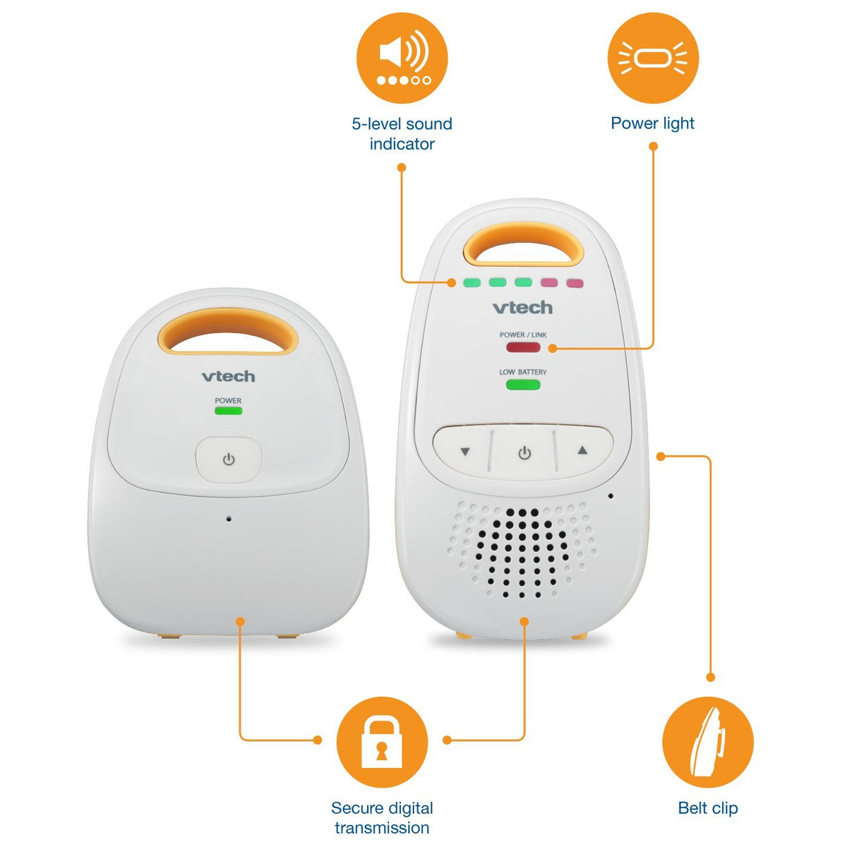 VTech Upgraded Audio Baby Monitor with Rechargeable Battery, Long Range, and Crystal-Clear Sound