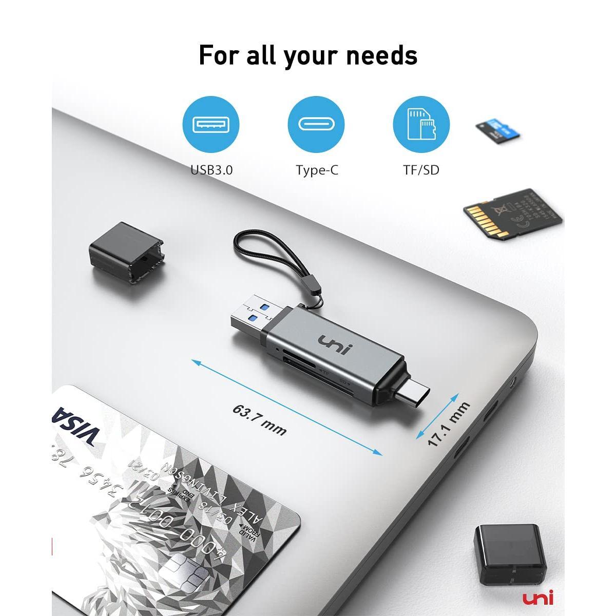 uni SD Card Reader, High-Speed USB C to Micro SD Card Adapter USB 3.0 Dual Slots, Memory Card Reader for SD/Micro SD/SDHC/SDXC/MMC, Compatible with MacBook Pro/Air, Chromebook, Android Galaxy