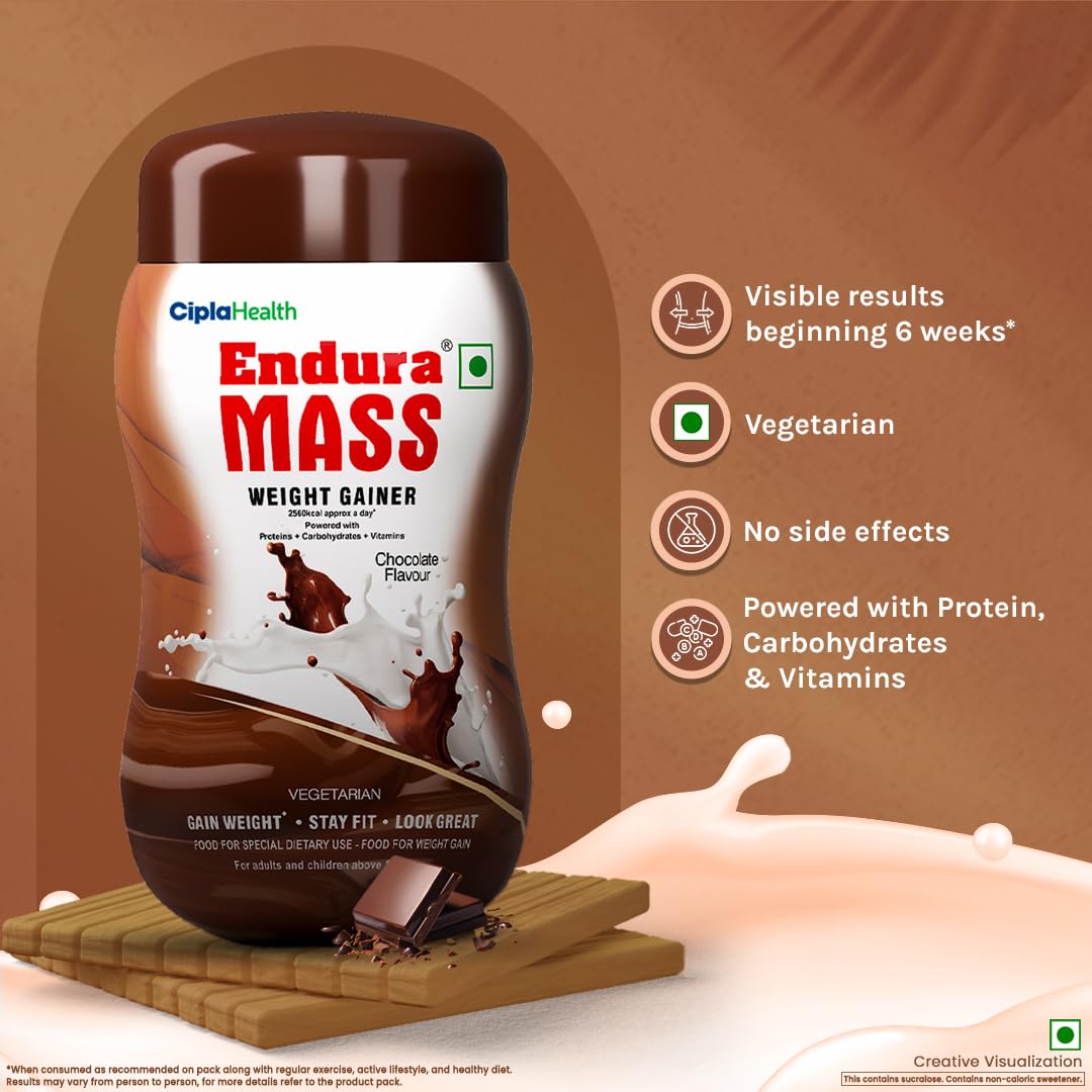 Endura Mass Weight Gainer Powder 550 G Chocolate Flavour | Unique Blend Of 3 Sources Of Protein, Carbs, Vitamins & Essential Minerals | Ideal For Children Above 10 Years, Men, Women & Athletes