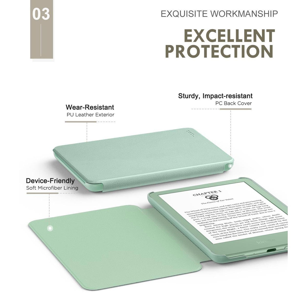 MoKo Case Fits 6" All-New Kindle (11th Generation-2024/2022 Release), Lightweight Shell Cover with Auto Wake/Sleep for Kindle 2024/2022 11th Gen e-Reader, Agave Green