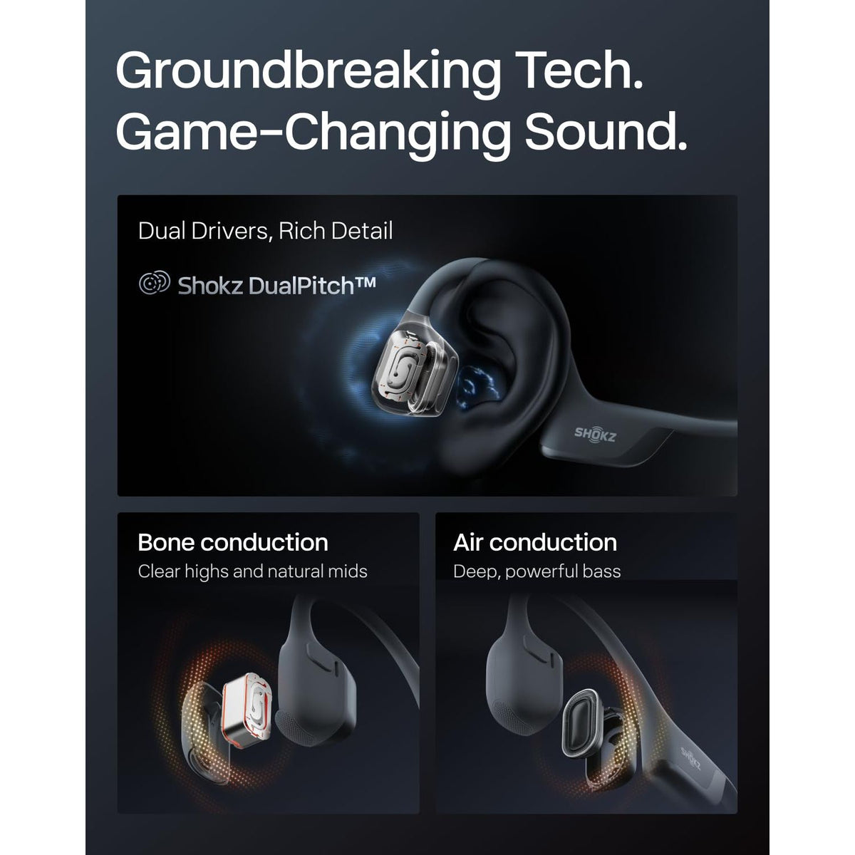 SHOKZ New OpenRun Pro 2 - Open-Ear, Bone Conduction Sport Headphones - with Reflective Strip - Sweat Resistant, Workout Headphones - Secure, Wireless, Comfortable Fit-Deep Bass and Smart Mic App
