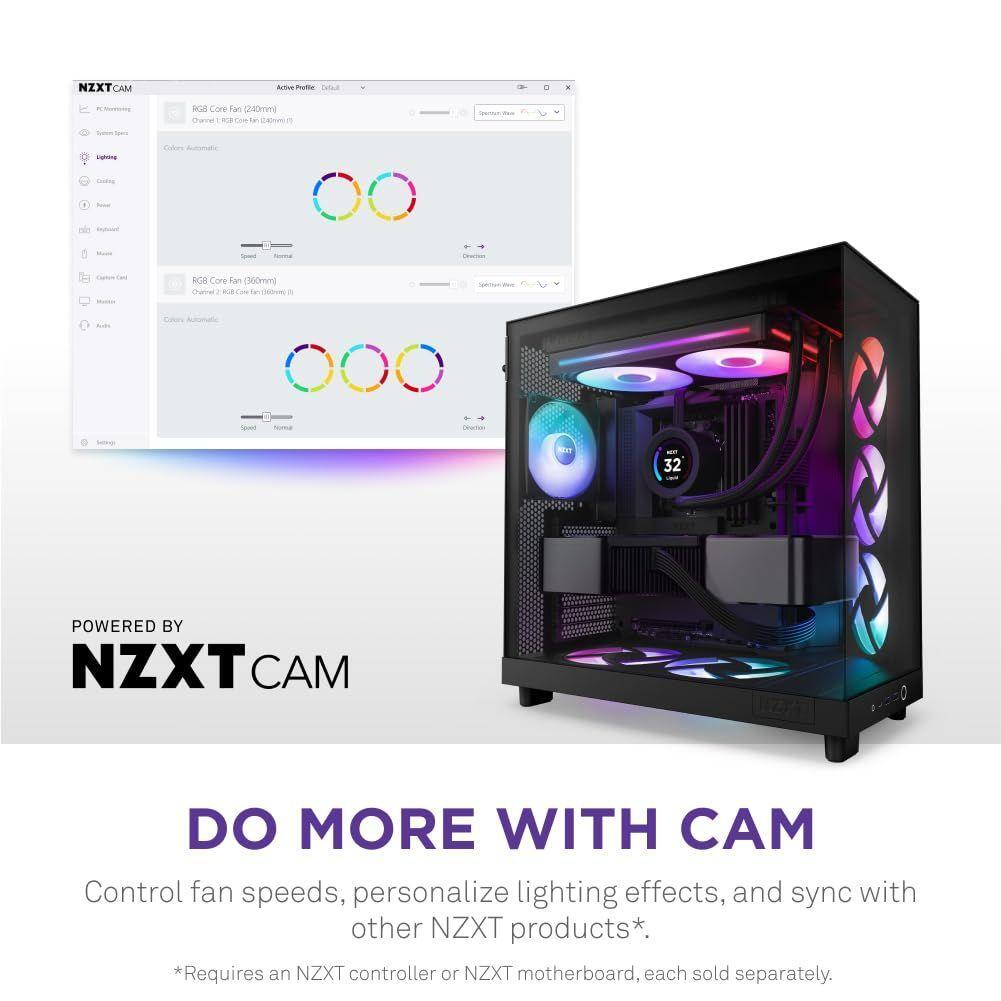 NZXT F280 RGB Core - 280mm Single-Frame Fan Unit with 2 x 140mm RGB Fans - Speed & Lighting Control - High Static Pressure & Airflow - Fluid Dynamic Bearings - 8 aRGB LEDs Per Fan - Black